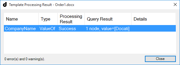 Processing Result Log